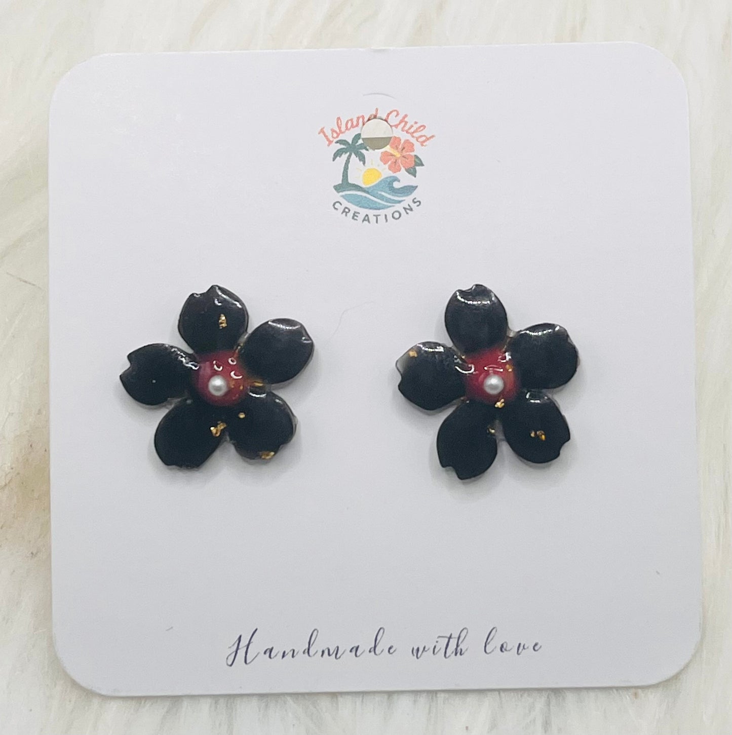 BLACK FLOWER STUDS