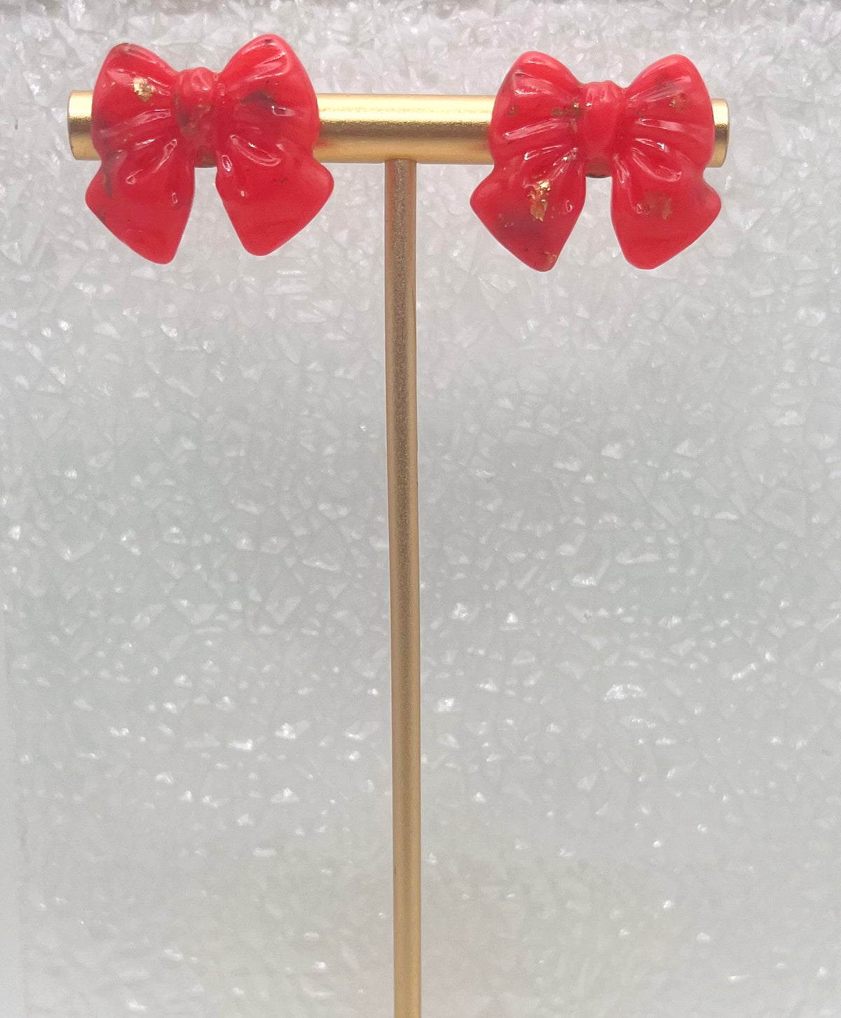 RASPBERRY RED BOW STUDS