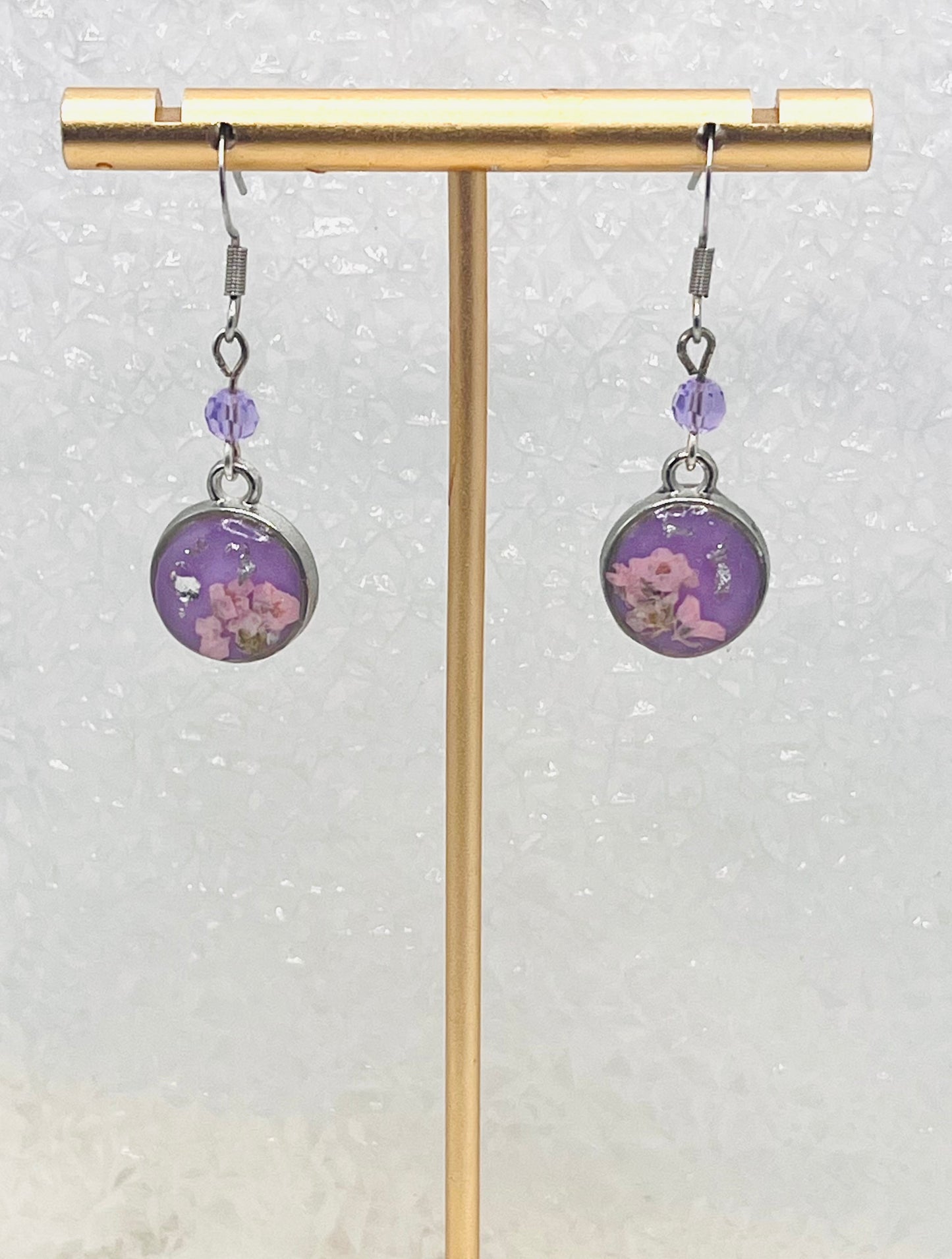 PURPLE BEADED FLORAL DANGLES