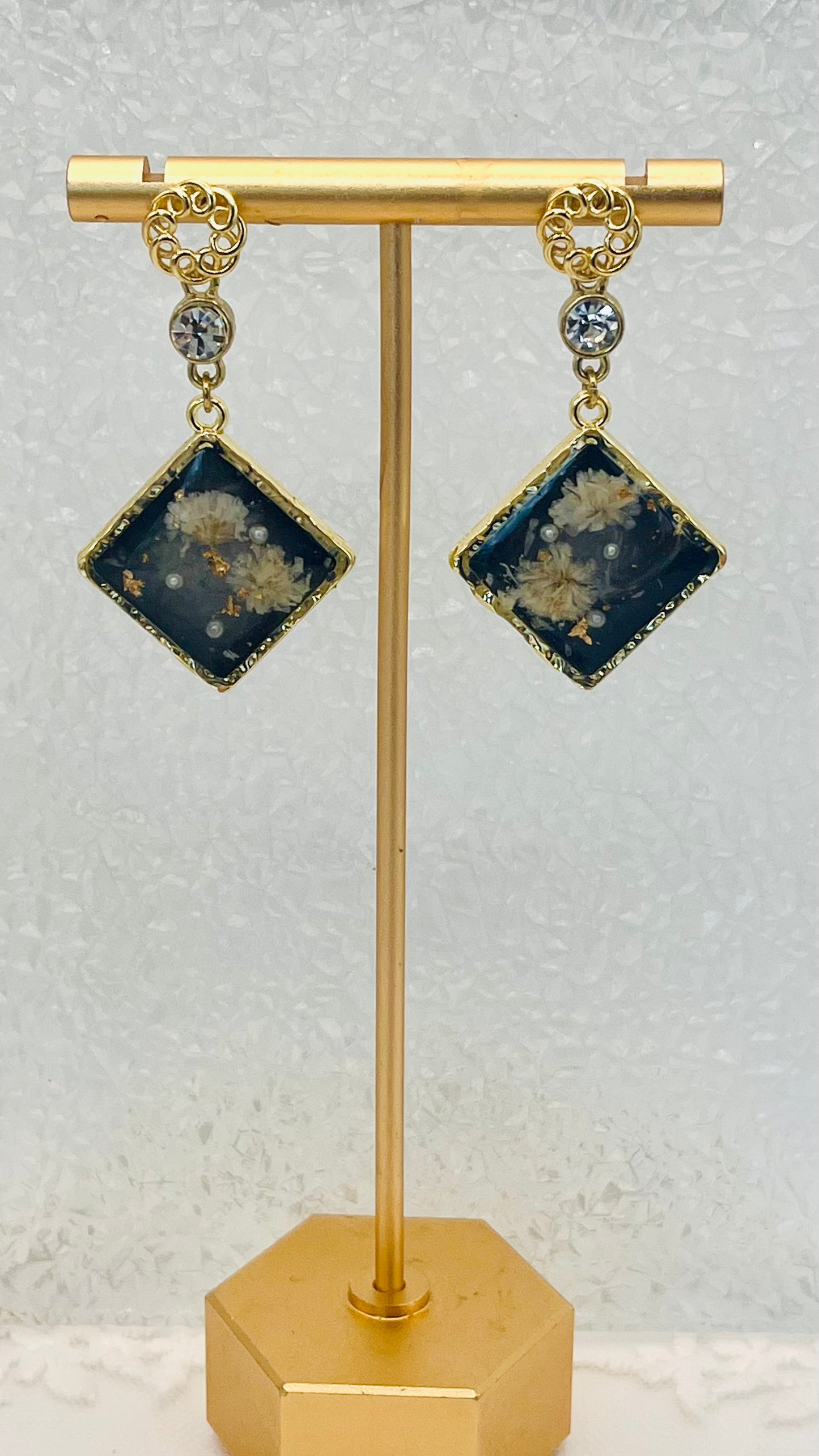 BLACK FLORAL DANGLES