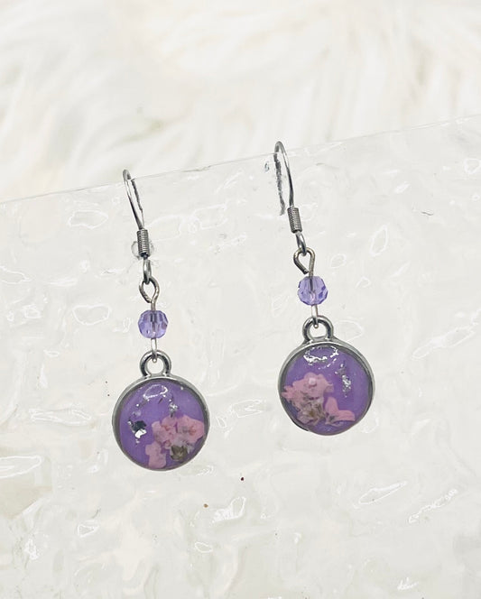 PURPLE BEADED FLORAL DANGLES