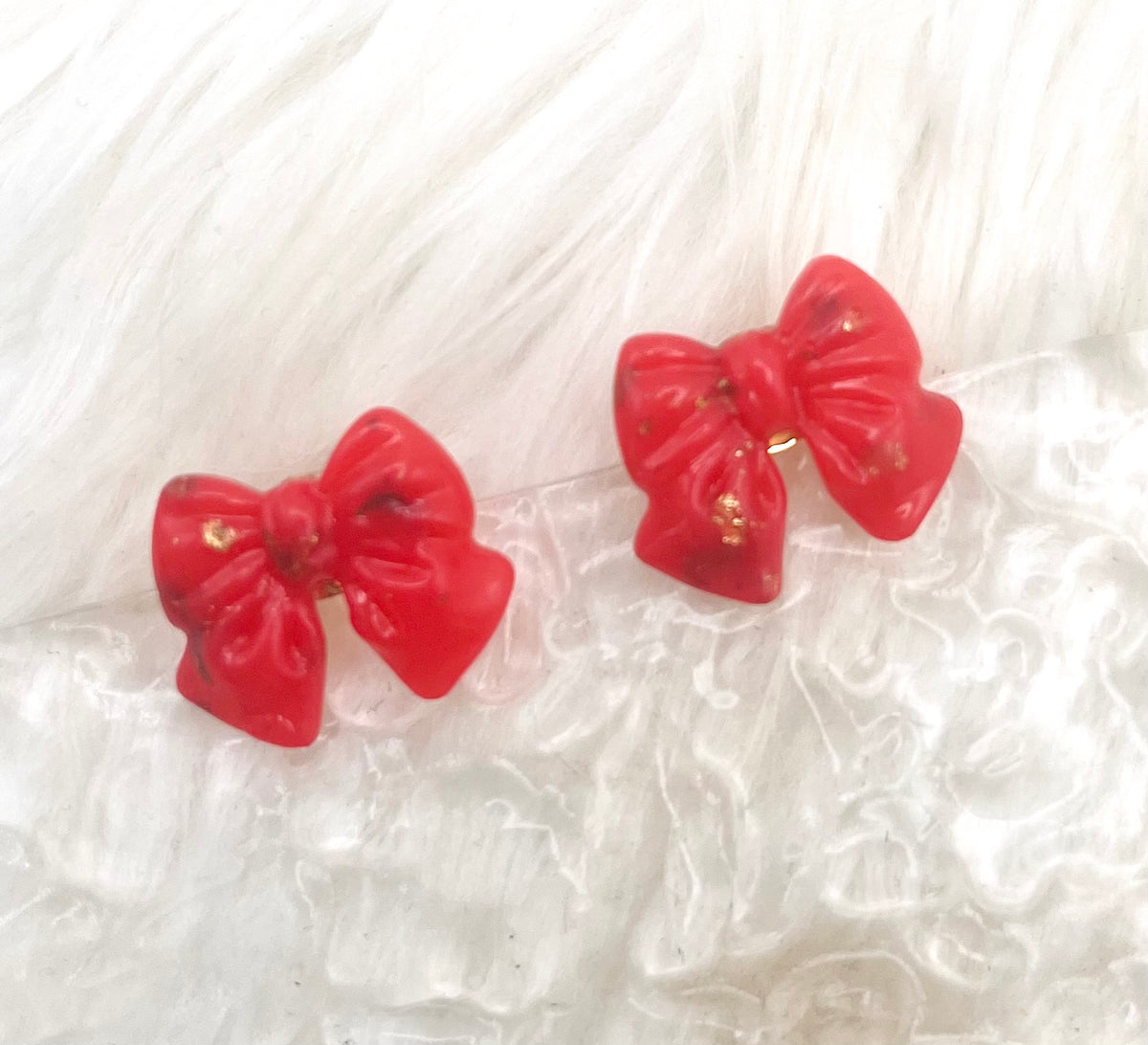 RASPBERRY RED BOW STUDS