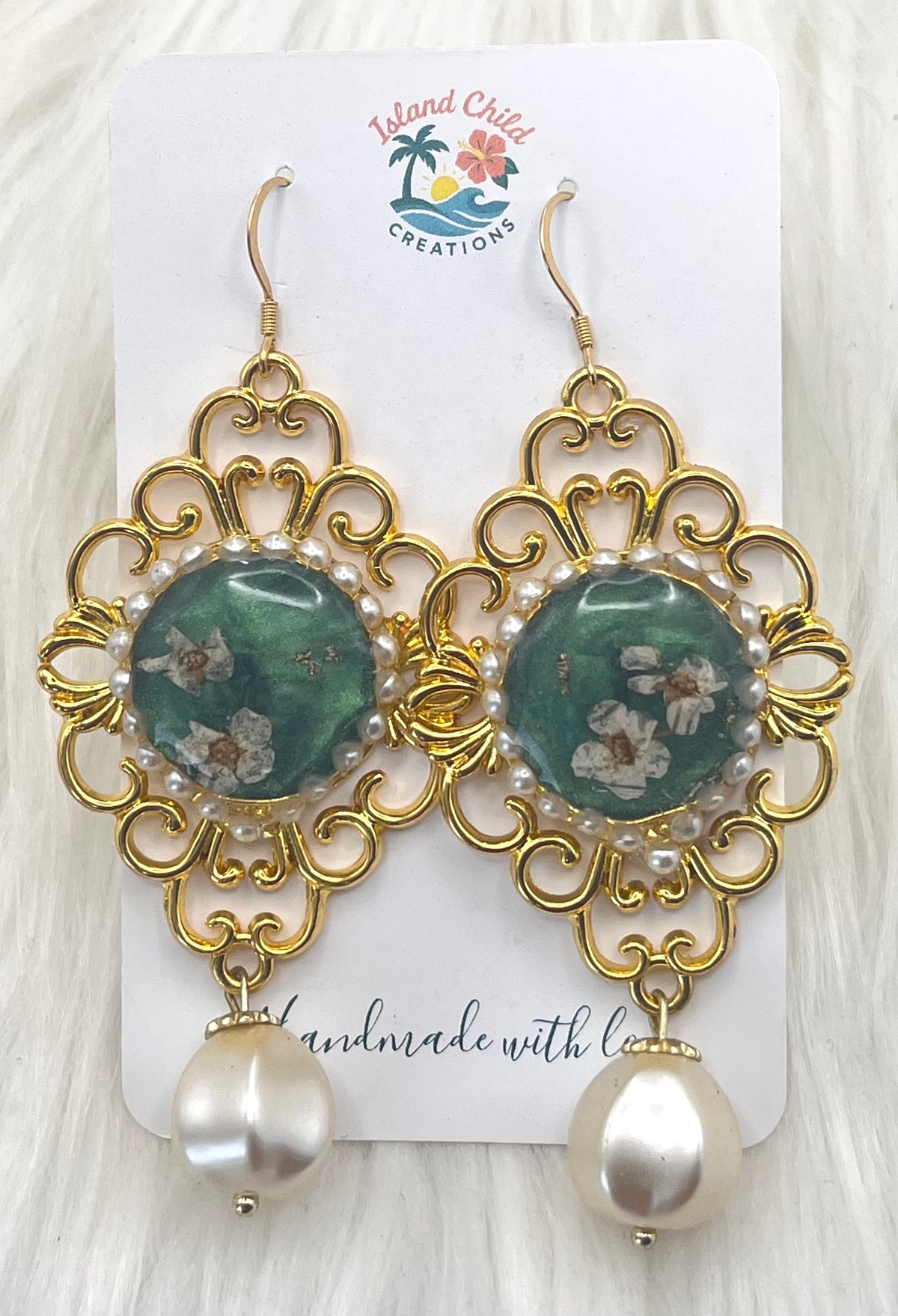 LARGE GREEN FLORAL DANGLES