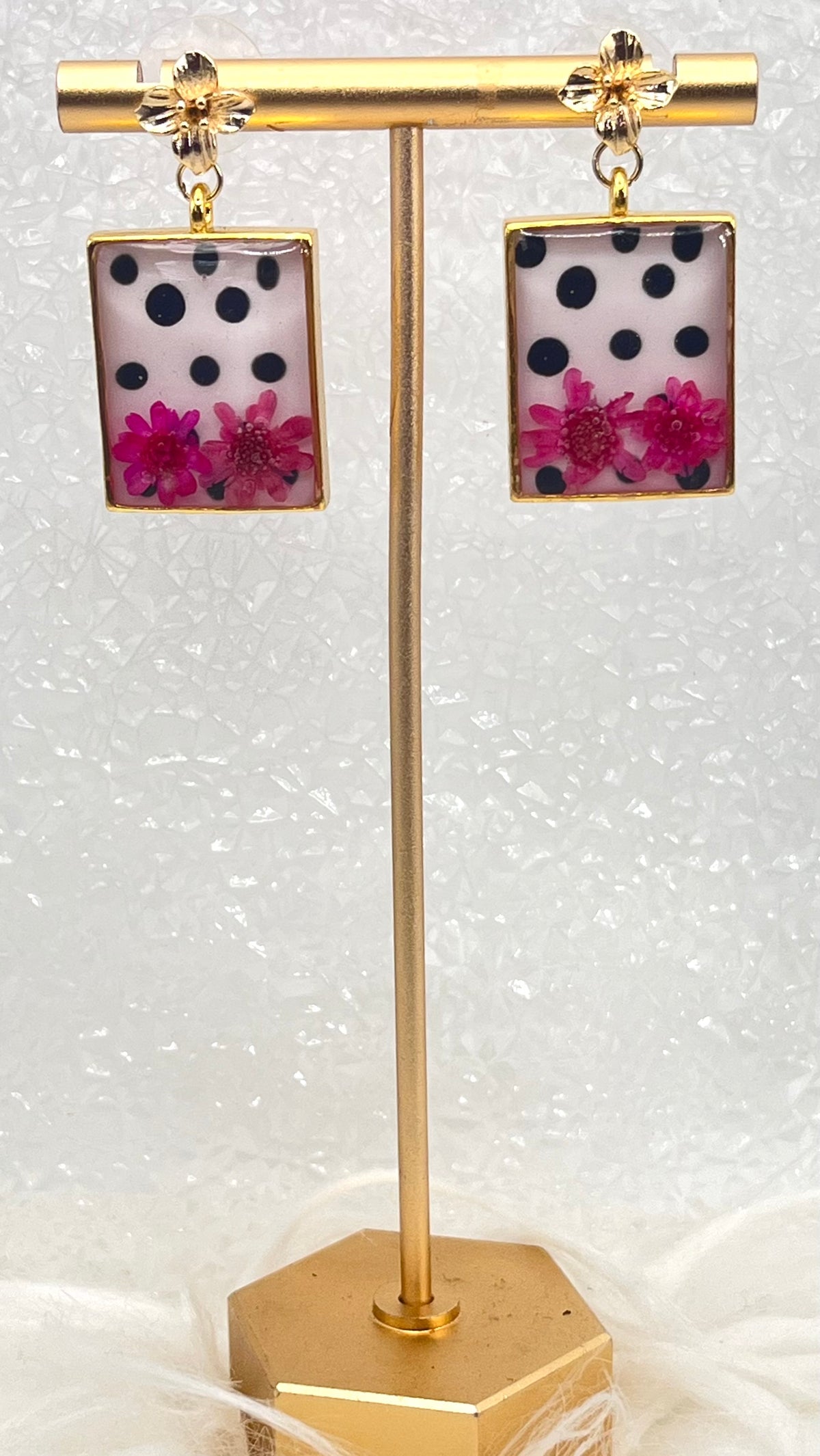 POLKA DOT FLORAL DANGLES