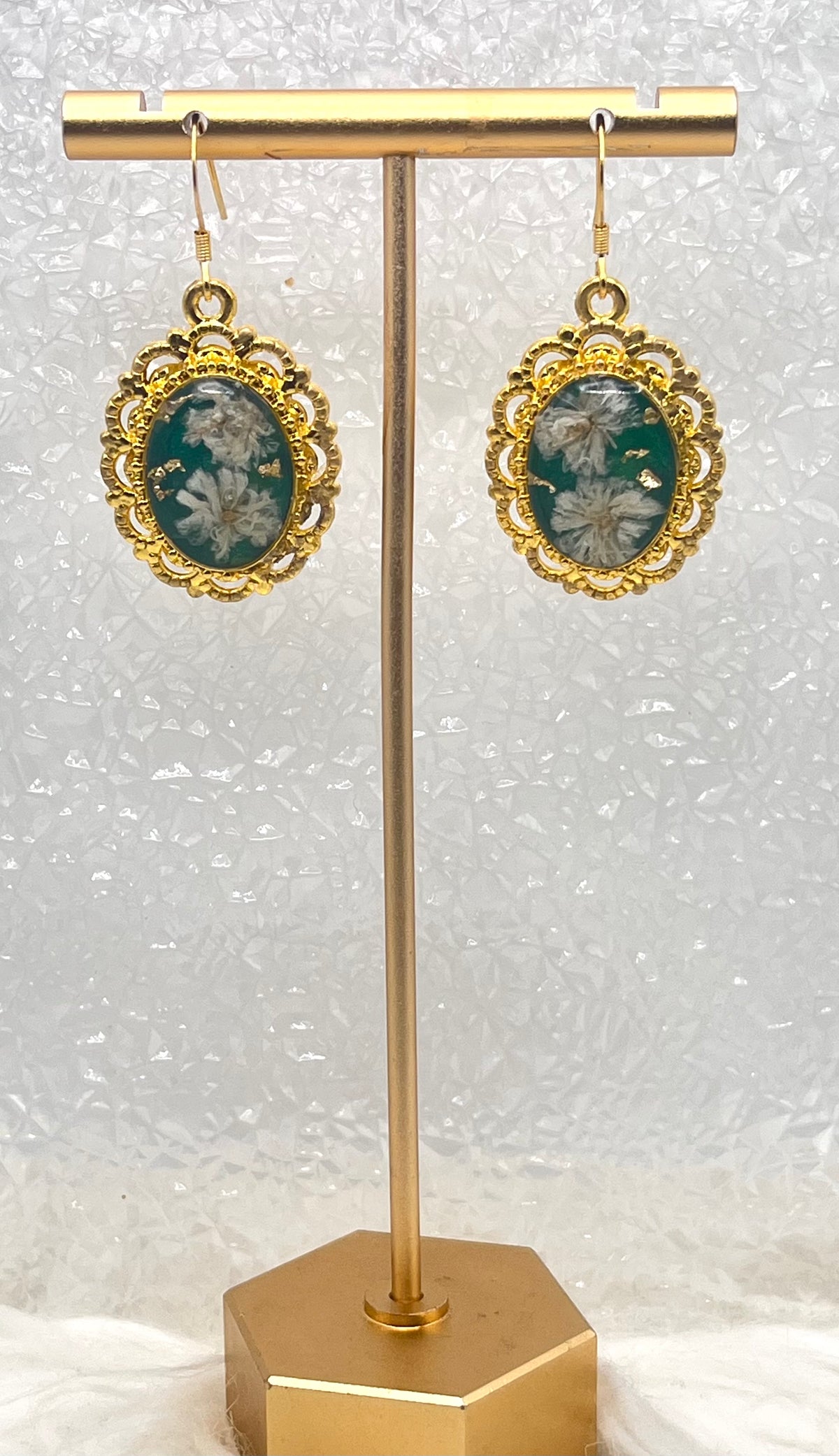 GREEN VINTAGE FLORAL DANGLES