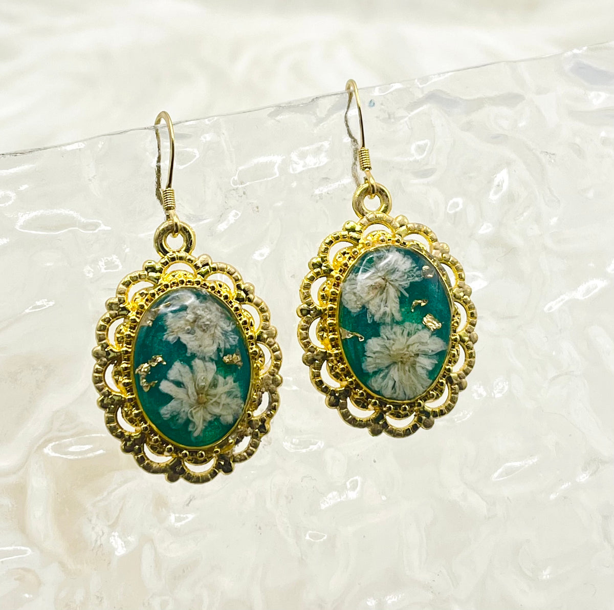 GREEN VINTAGE FLORAL DANGLES
