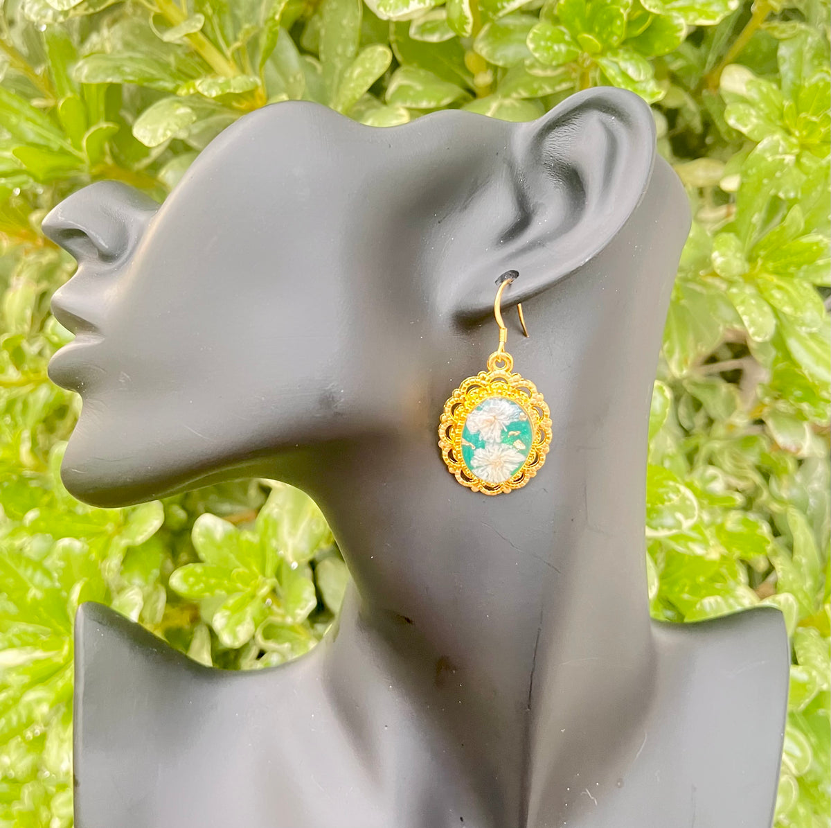 GREEN VINTAGE FLORAL DANGLES