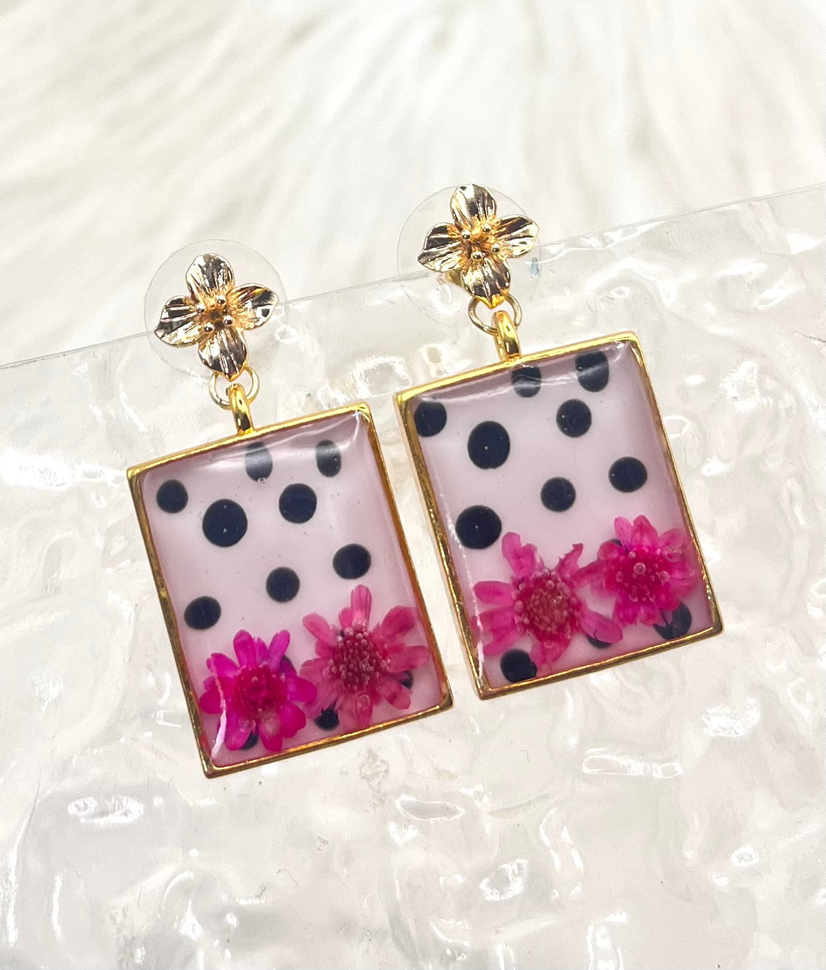POLKA DOT FLORAL DANGLES