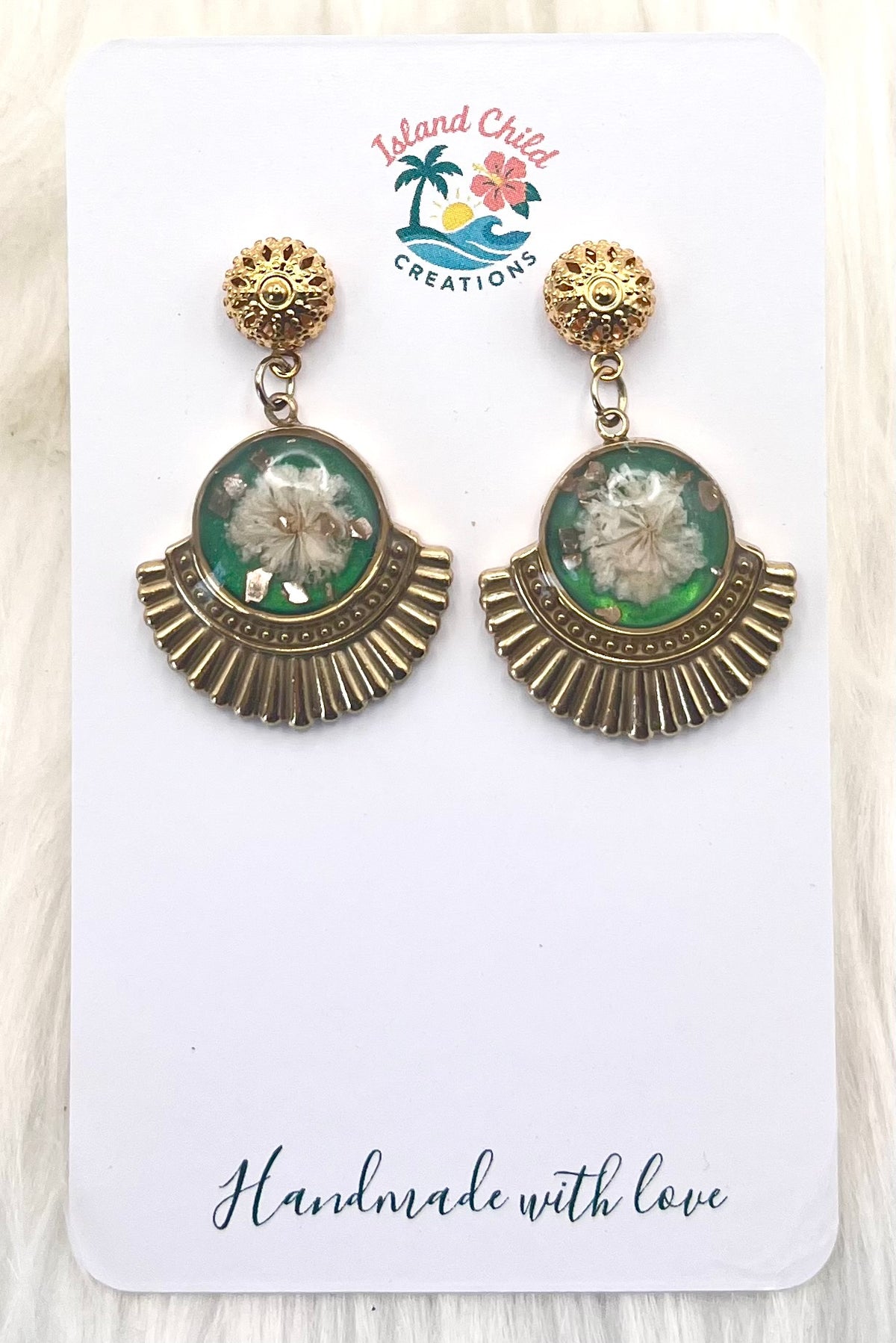 GREEN VINTAGE FLORAL DANGLES