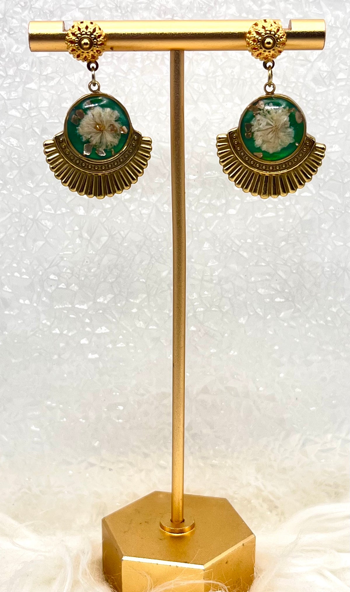 GREEN VINTAGE FLORAL DANGLES