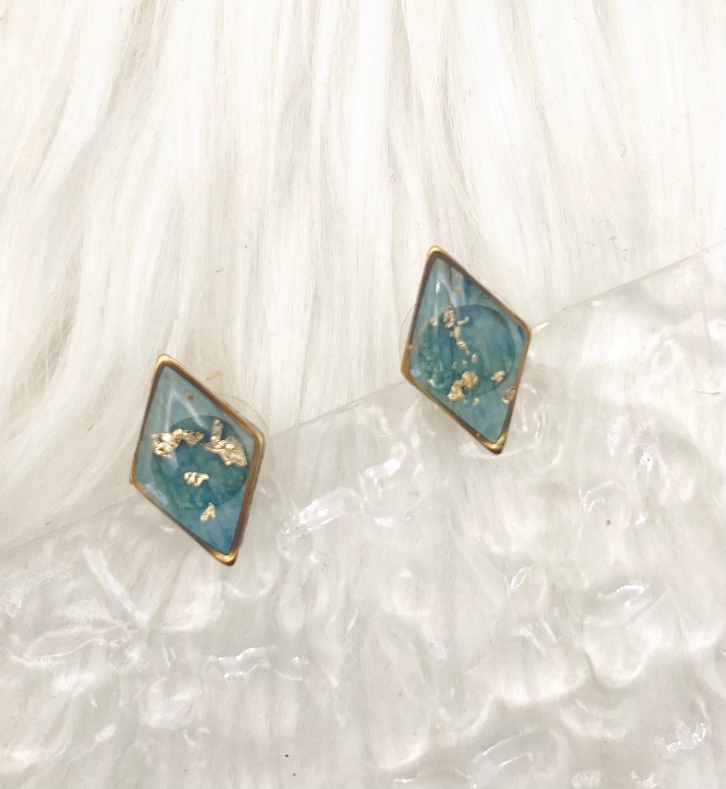 TEAL BLUE FLORAL STUDS
