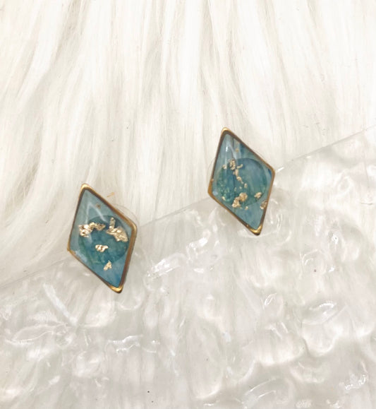TEAL BLUE FLORAL STUDS