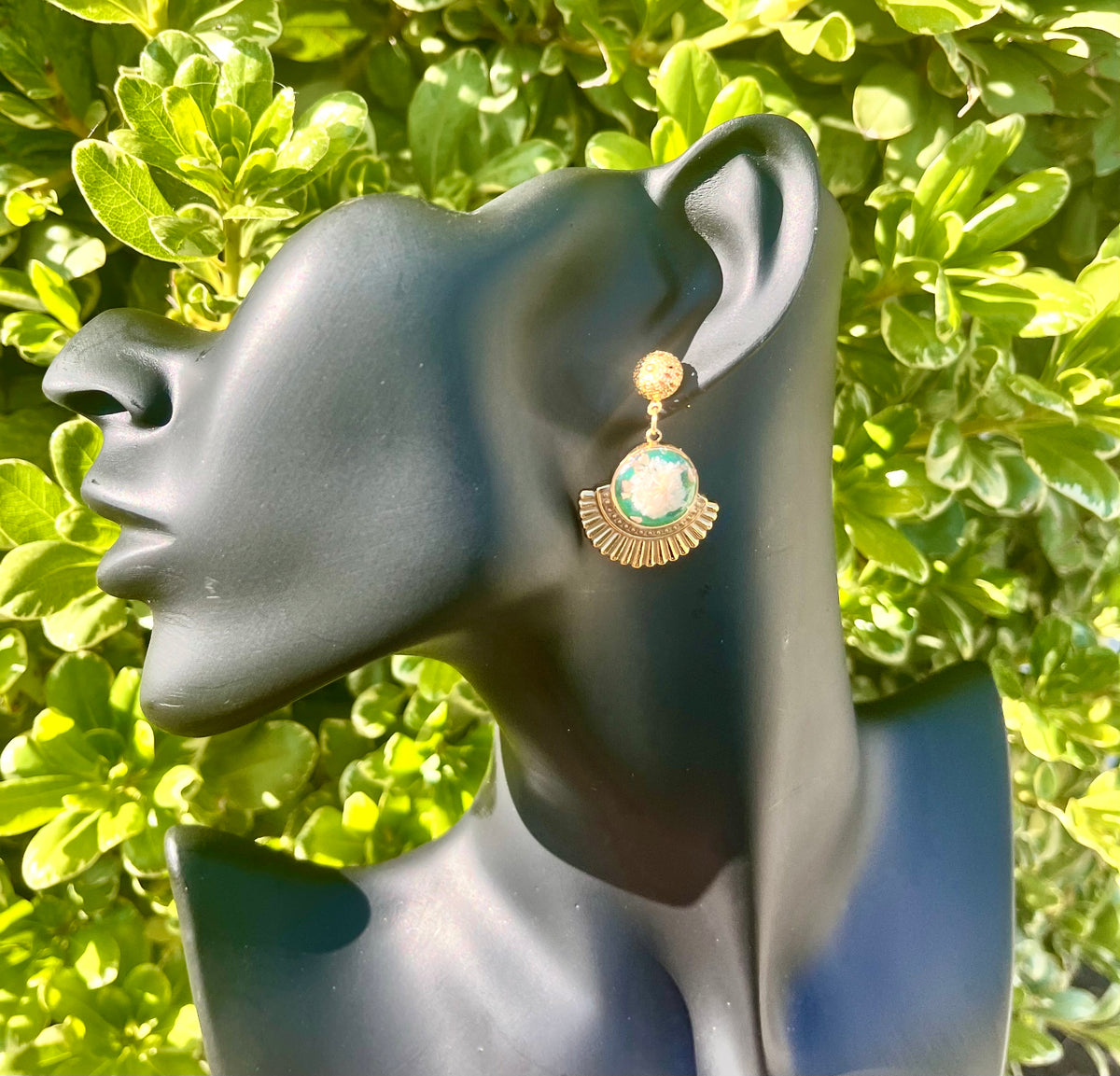 GREEN VINTAGE FLORAL DANGLES