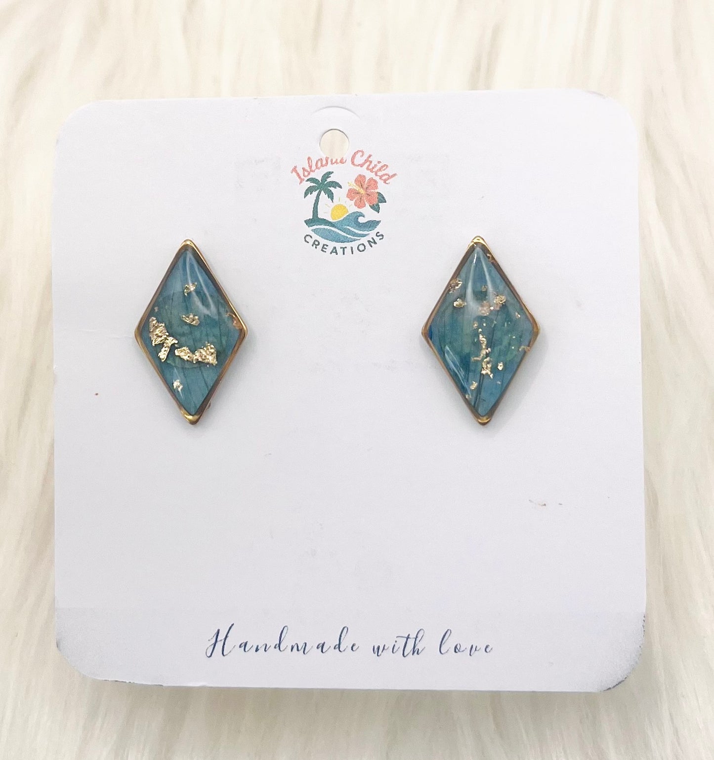 TEAL BLUE FLORAL STUDS
