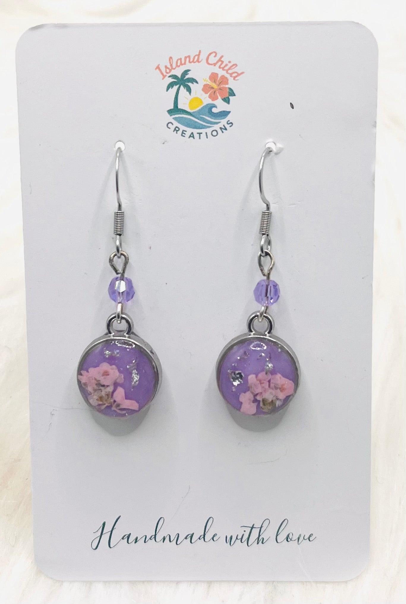 PURPLE BEADED FLORAL DANGLES