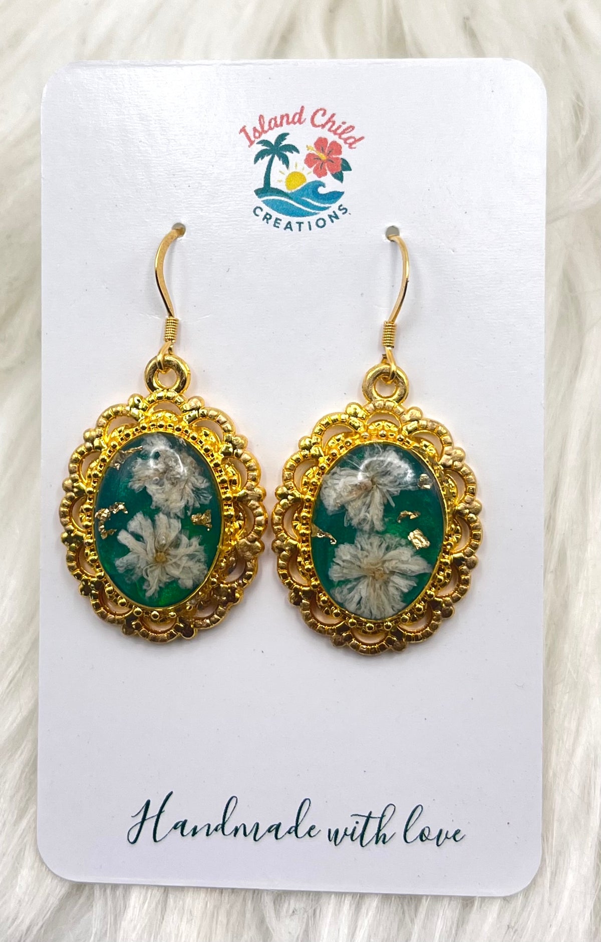 GREEN VINTAGE FLORAL DANGLES