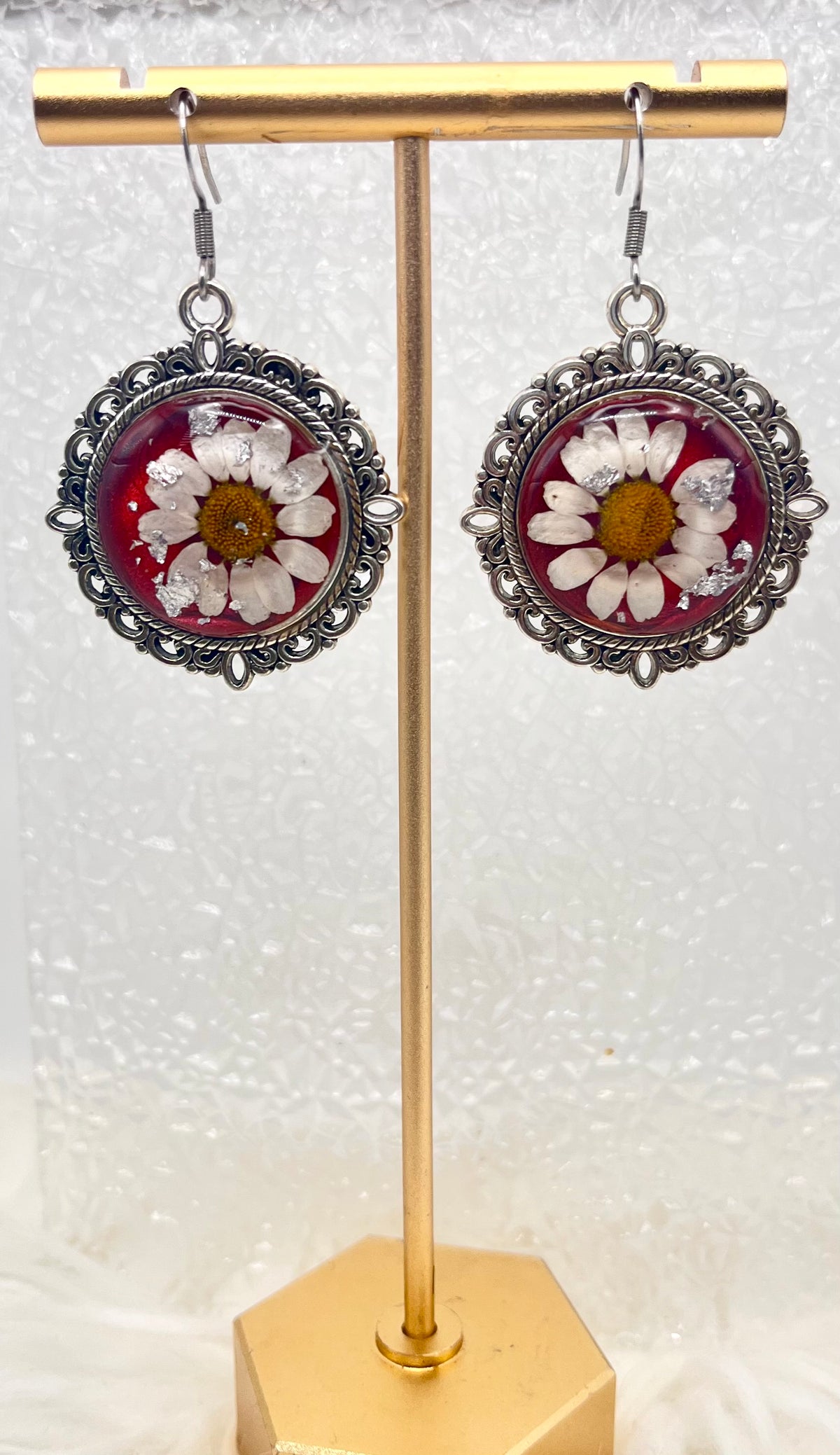 SILVER RUST FLORAL DANGLES