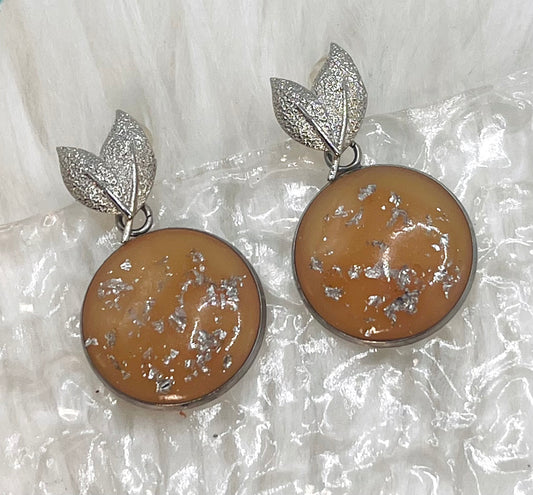 SILVER & PEACH LEAF DANGLES