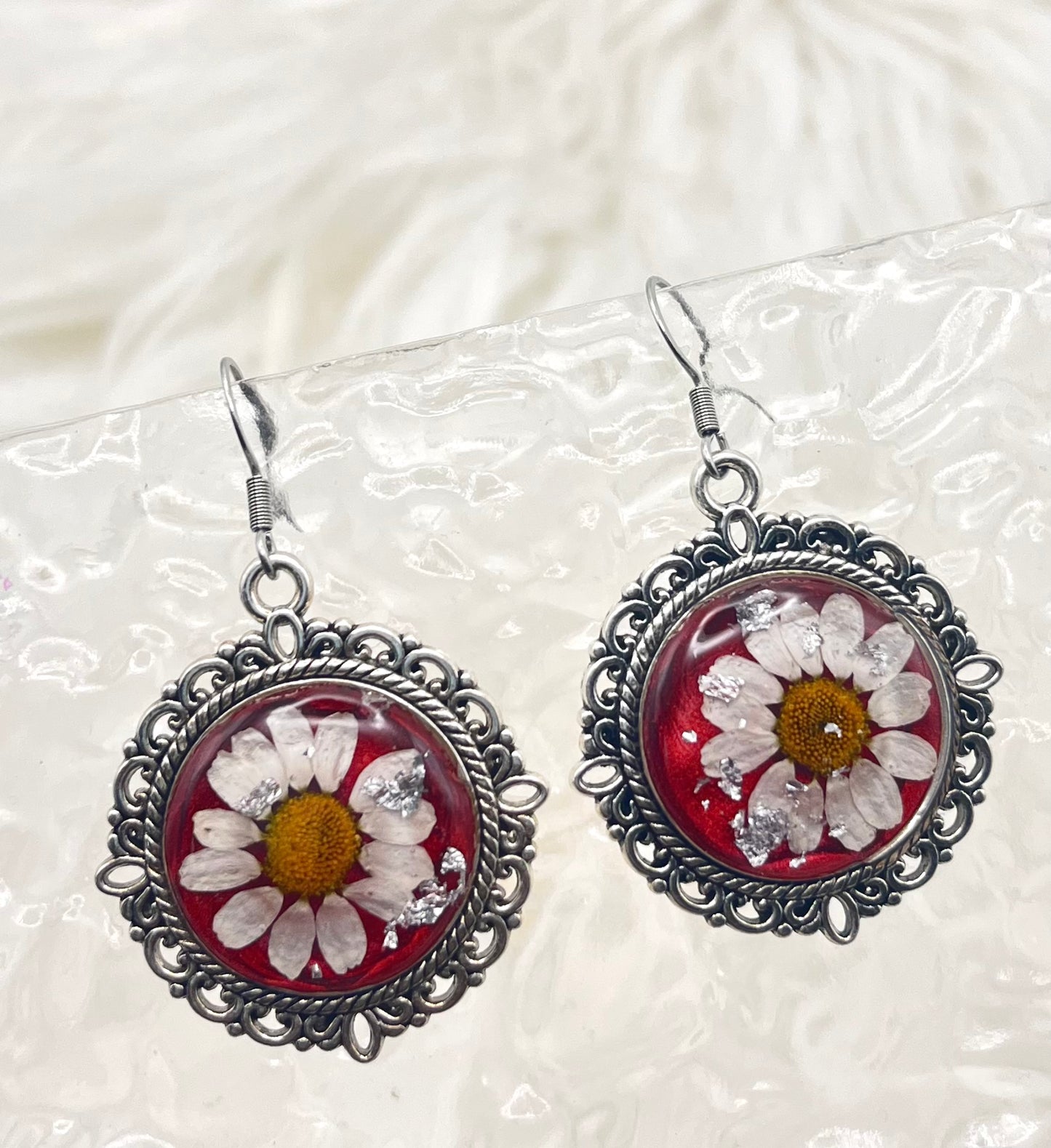 SILVER RUST FLORAL DANGLES